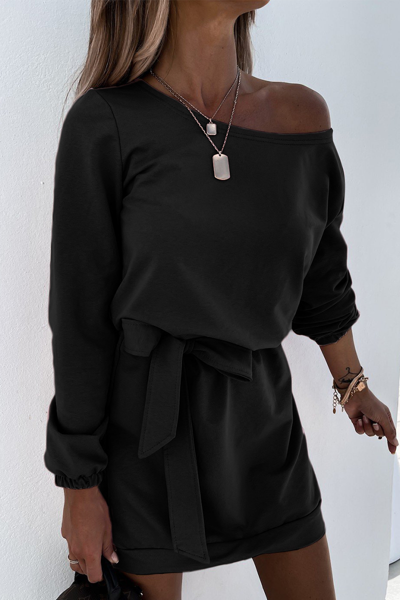 Casual Solid Strap Design Oblique Collar Pencil Skirt Dresses(3 Colors)