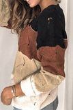 Casual Patchwork Contrast V Neck Tops Sweater