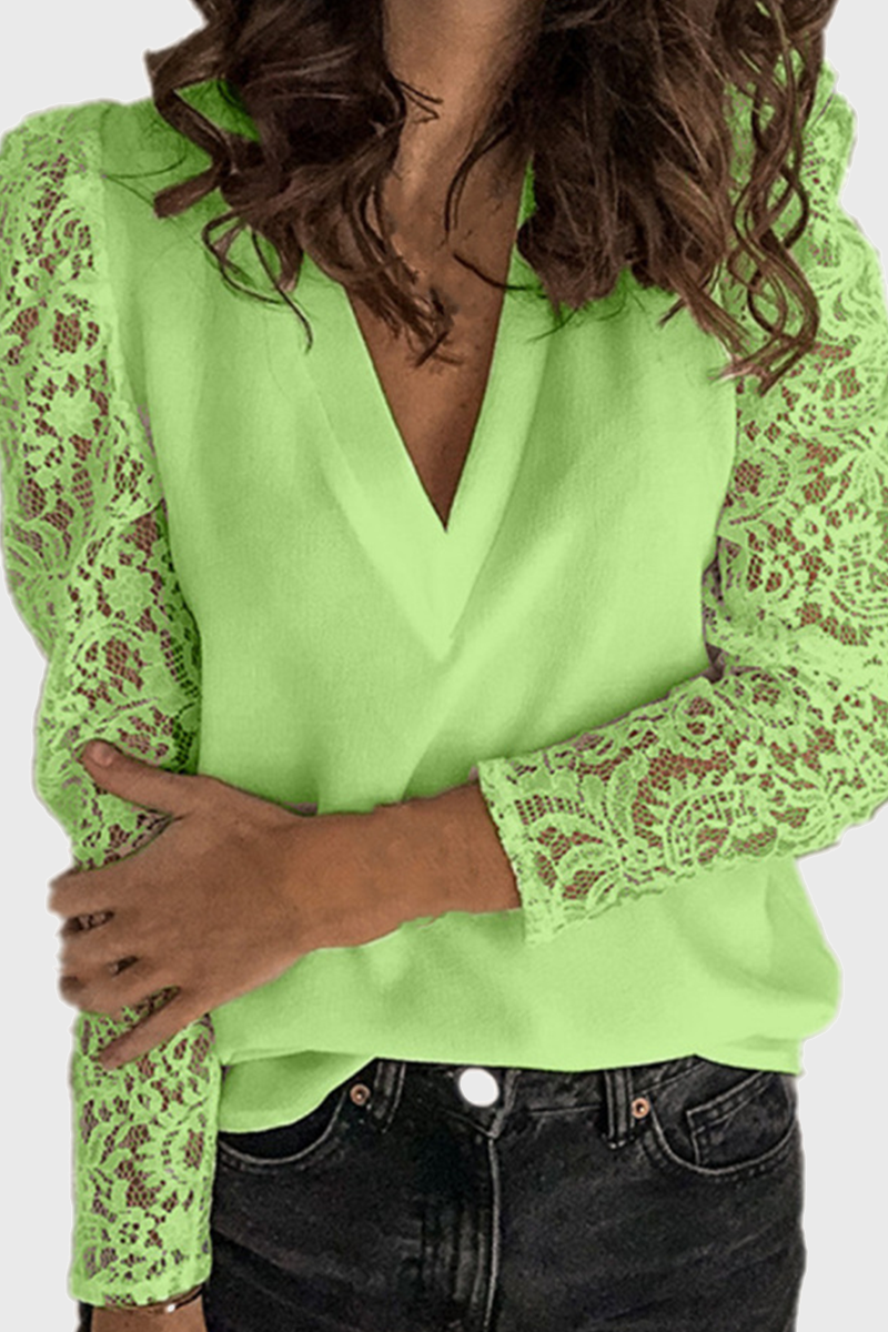Elegant Solid Lace Hollowed Out V Neck Tops(9 Colors)