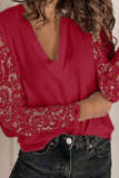 Elegant Solid Lace Hollowed Out V Neck Tops(9 Colors)