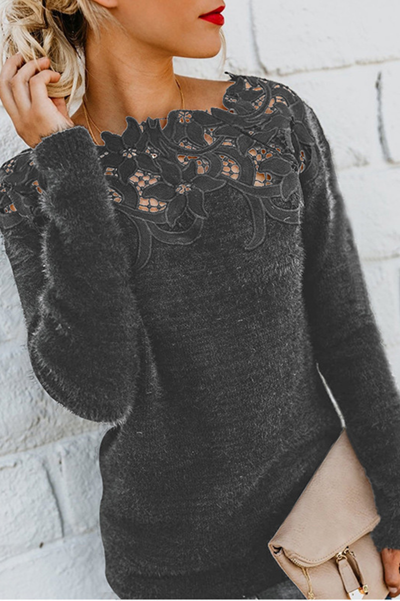 Casual Solid Lace Hollowed Out Off the Shoulder Tops Sweater(10 Colors)