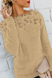 Suéter casual de renda sólida vazado nos ombros (10 cores)