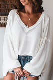 Casual Solid Hollowed Out Pocket V Neck Tops