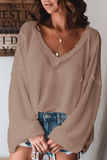 Casual Solid Hollowed Out Pocket V Neck Tops