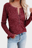 Casual Solid Split Joint Buttons O Neck Tops(4 Colors)