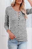 Casual Solid Split Joint Buttons O Neck Tops(4 Colors)