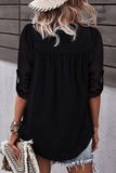 Casual Solid Lace Fold O Neck T-Shirts(4 Colors)