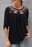 Casual Solid Lace Fold O Neck T-Shirts(4 Colors)
