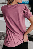 Modische, süße T-Shirts mit geteiltem O-Ausschnitt und Aufdruck (3 Farben)