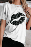Camisetas fashion com estampa doce e gola redonda dividida (3 cores)