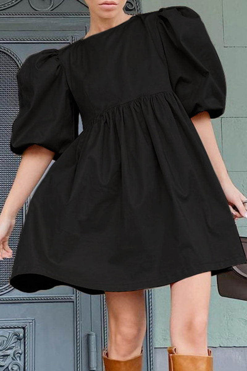 Fashion Casual Solid Patchwork O Neck A Line Dresses