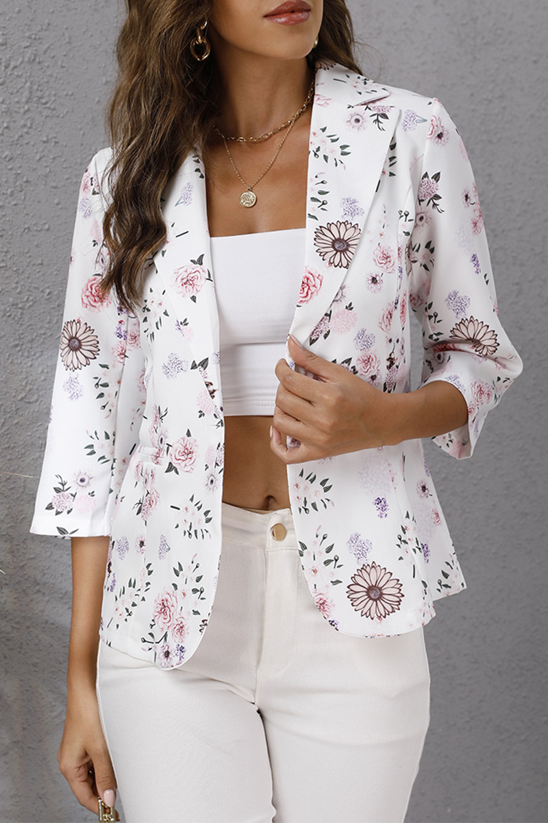Elegant Print Buttons Turndown Collar Outerwear(4 Colors)