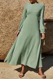 Elegant Solid Patchwork Stringy Selvedge O Neck Waist Skirt Dresses