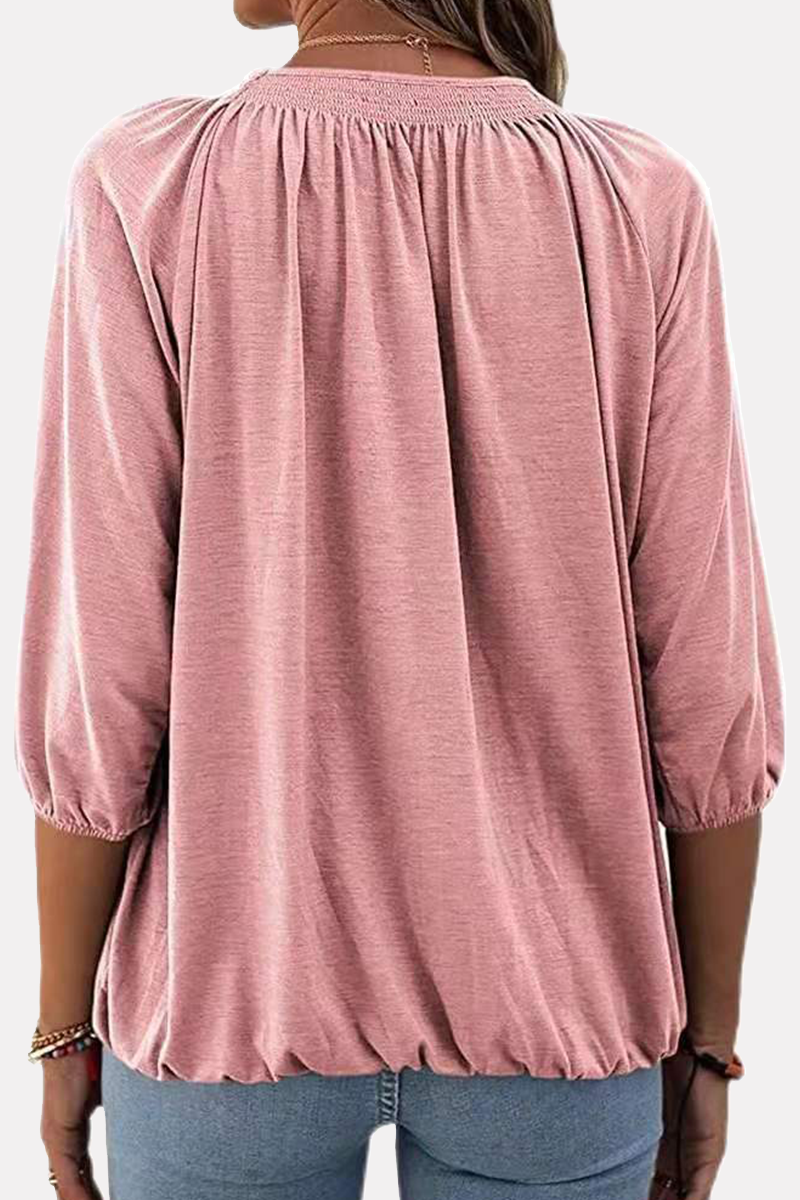 Casual Solid Split Joint Fold O Neck T-Shirts