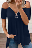 Casual Solid Chains Zipper V Neck T-Shirts(6 Colors)