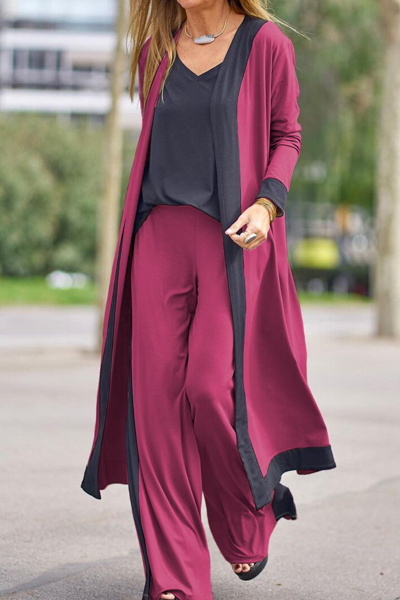 Casual Elegant Patchwork Contrast V Neck Long Sleeve Three Pieces(5 Colors)