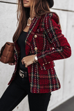 Elegant Plaid Striped Patchwork Buckle Turndown Collar Outerwear(4 Colors)