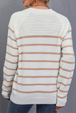 Casual Striped Split Joint Buttons O Neck Tops