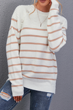 Casual Striped Split Joint Buttons O Neck Tops