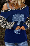 Fashion Street Leopard Patchwork Off the Shoulder T-Shirts