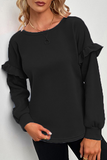 Casual Solid Split Joint Flounce O Neck Tops