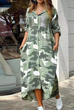Hemdblusenkleid mit lässigem Druck, Camouflage-Druck, Pailletten, Schnalle, Umlegekragen