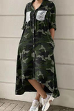 Hemdblusenkleid mit lässigem Druck, Camouflage-Druck, Pailletten, Schnalle, Umlegekragen