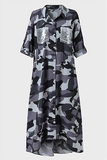 Casual Print Camouflage Print Sequins Buckle Turndown Collar Shirt Dress Dresses