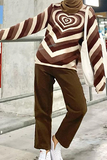 Suéter casual com estampa de rua dividida e contraste meia gola alta