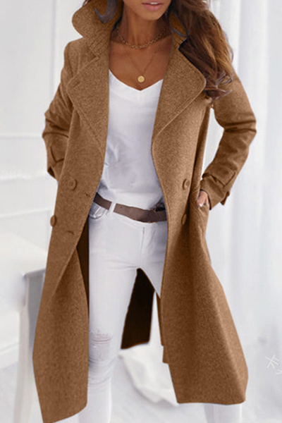 Casual Elegant Solid Patchwork Buckle Turndown Collar Outerwear(5 Colors)