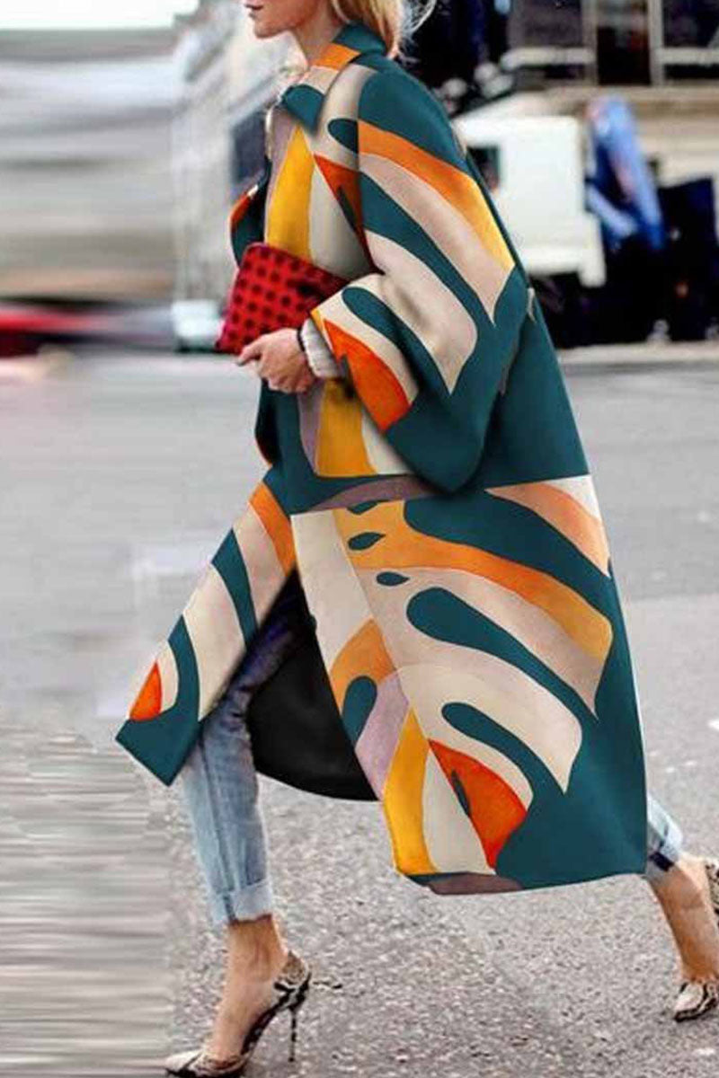 Street Camouflage Print Patchwork Turndown Collar Outerwear