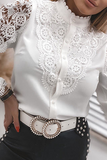 Elegant Solid Lace Hollowed Out Buckle Mandarin Collar Tops(4 Colors)