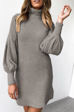 Casual Solid Patchwork Half A Turtleneck Straight Dresses