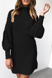 Casual Solid Patchwork Half A Turtleneck Straight Dresses