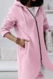 Casual Solid Draw String Zipper Hooded Collar Outerwear(8 Colors)