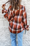 Casual Plaid Patchwork Buckle Turndown Collar Blouses