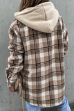 Casual Plaid Patchwork Buckle Hooded Collar Outerwear