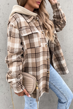 Casual Plaid Patchwork Buckle Hooded Collar Outerwear