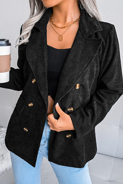Casual Solid Buckle Turn-back Collar Outerwear(3 Colors)