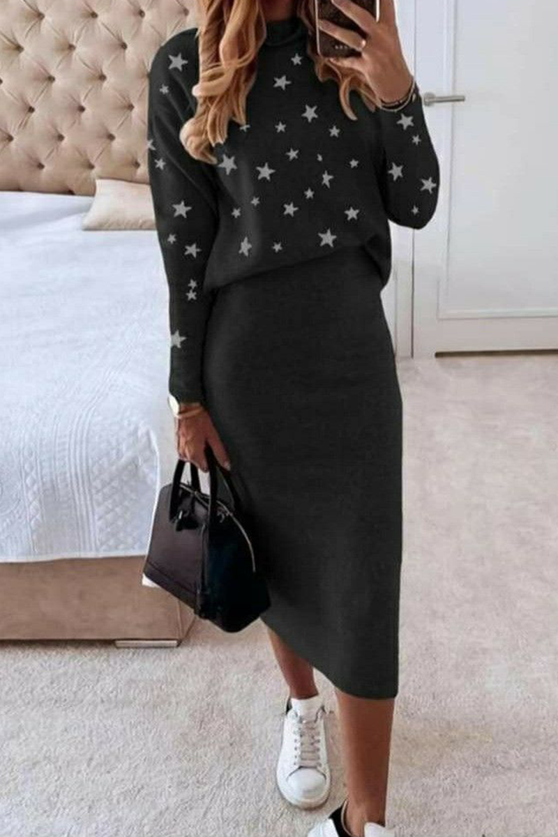Casual The stars O Neck Long Sleeve Two Pieces(4 Colors)