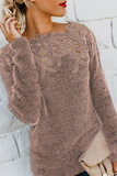 Suéter casual de renda sólida vazado nos ombros (10 cores)