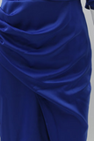Elegantes, einfarbiges Abendkleid mit schrägem Kragen und Falten (5 Farben)