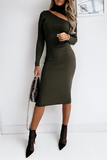 Fashion Elegant Solid Hollowed Out Split Joint Half A Turtleneck Pencil Skirt Dresses