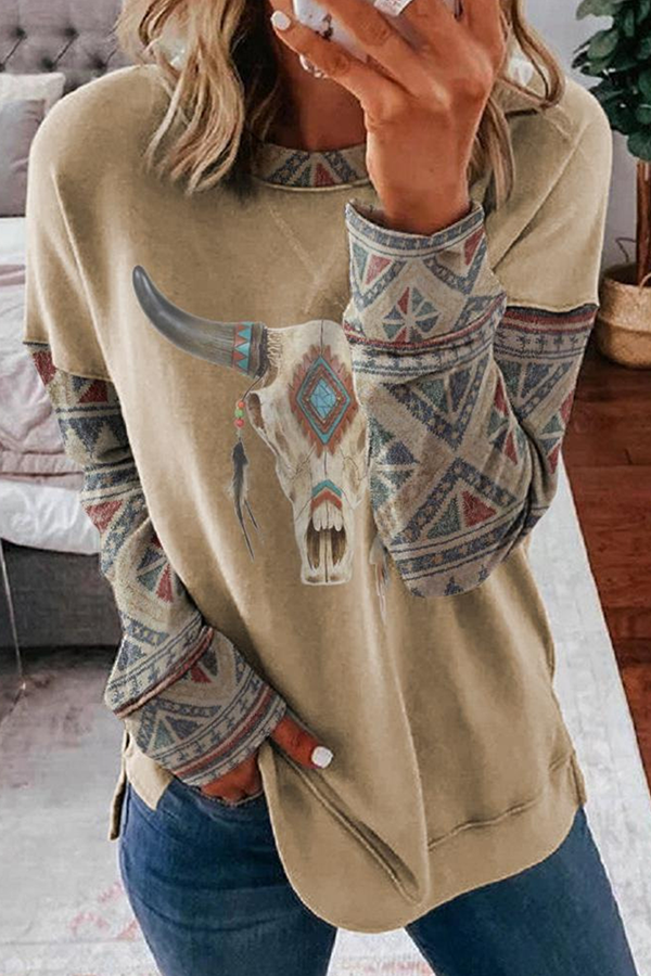 Casual Print Patchwork Basic O Neck Hoodies