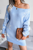 Casual The stars Draw String  Contrast Off the Shoulder Pencil Skirt Dresses Sweater