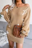 Casual The stars Draw String  Contrast Off the Shoulder Pencil Skirt Dresses Sweater
