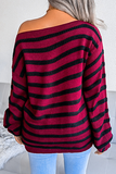 Casual Striped Patchwork Contrast Off the Shoulder Tops