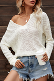 Casual Solid Draw String Basic V Neck Tops Sweater