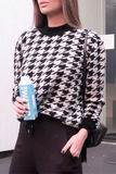 Fashion Street Geometric Patchwork Contrast O Neck Tops Sweater