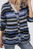 Casual Striped Pocket Buckle V Neck Outerwear(5 Colors)